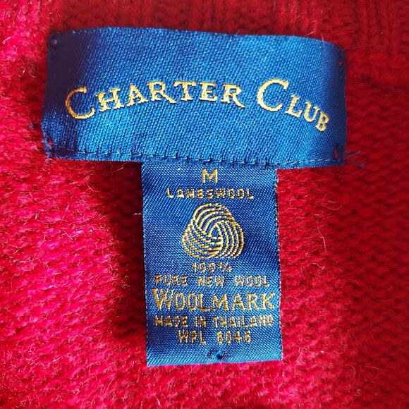 Charter Club Woolmark 100% Pure New Wool Womens Red Sweater Full Zip Mock Neck M - Picture 5 of 7